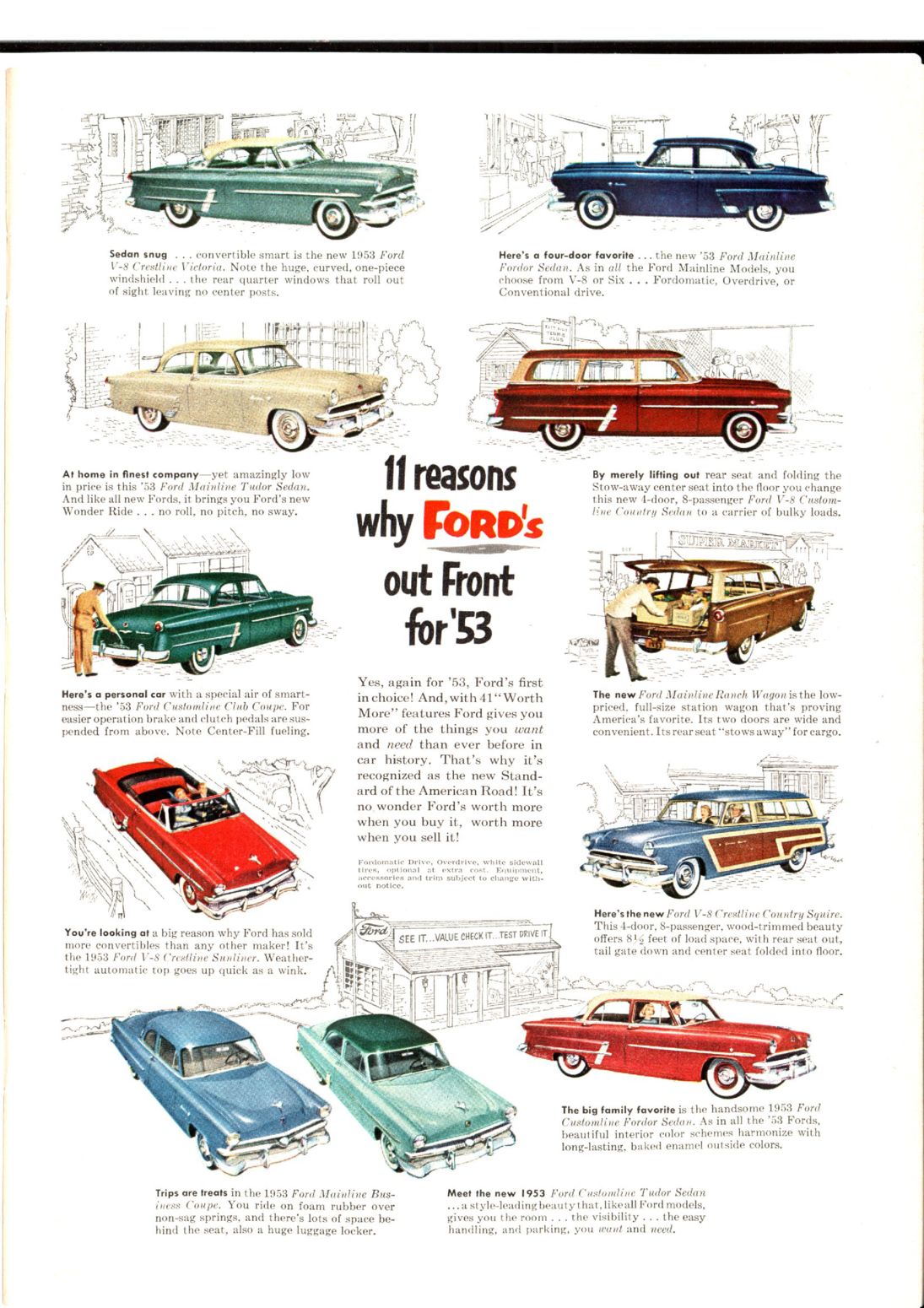 Original OE Not Folded 1953 53 Ford Sales Brochure Mainline Customline Crestline 