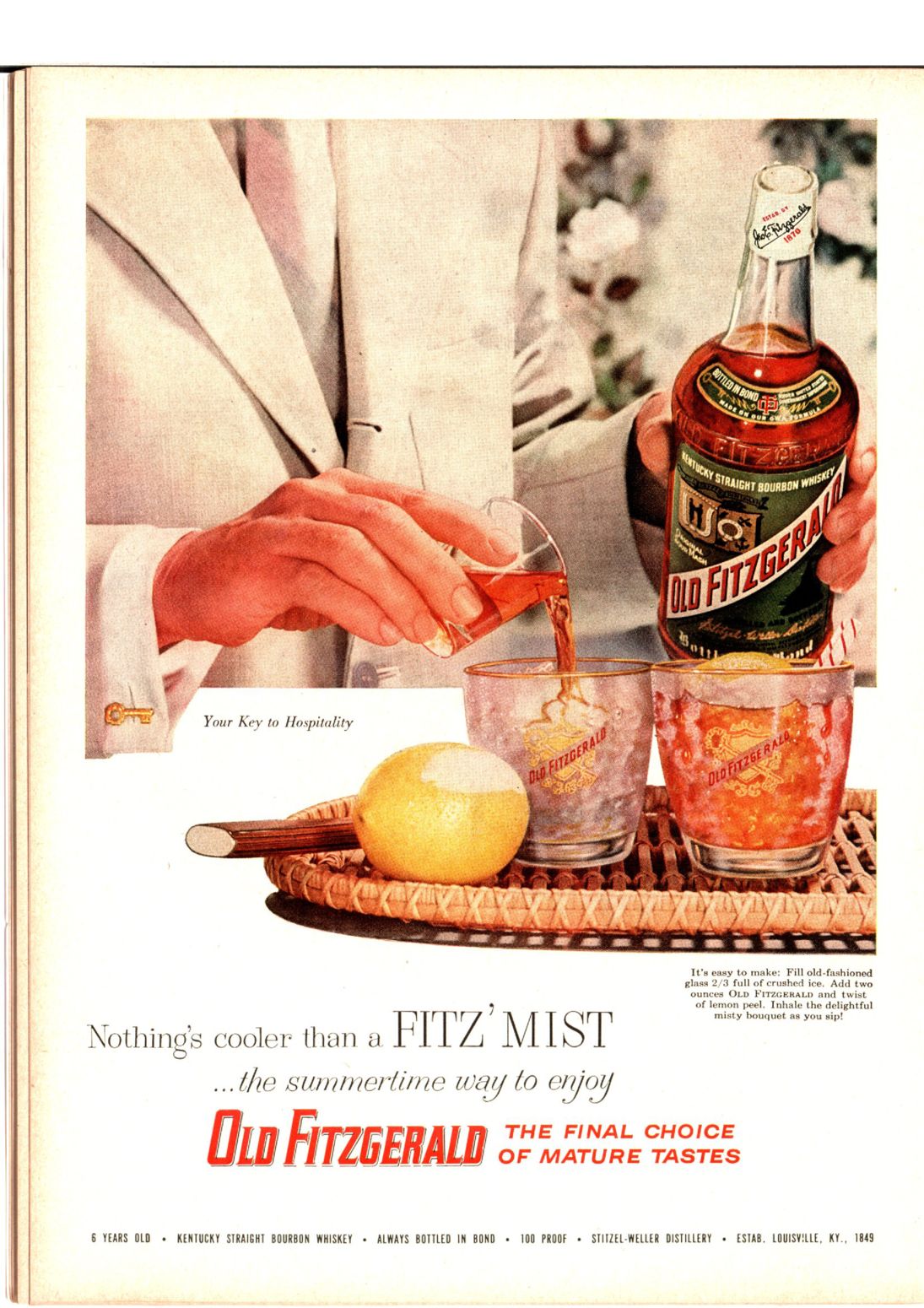 1956 Old Fitzgerald Bourbon Proof Selector Shot Glass - Louisville